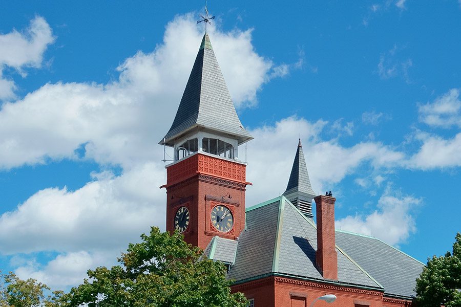 Walpole MA Insurance - Clock Tower in Old Town Hall Walpole MA on a Beautiful Day